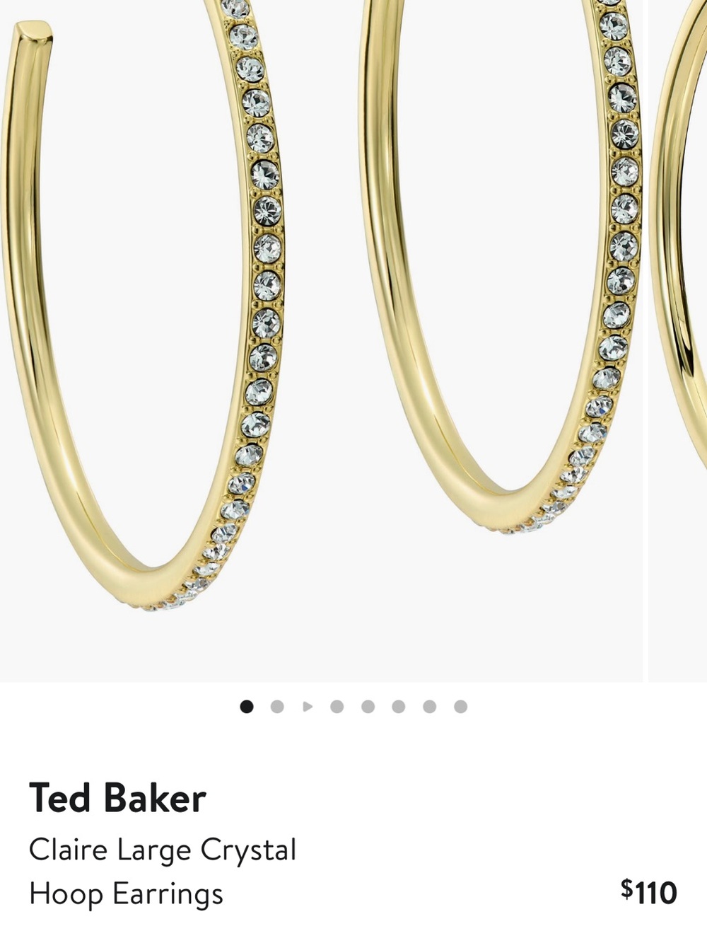 Ted baker Clare large crystal hoop earrings gold new in box